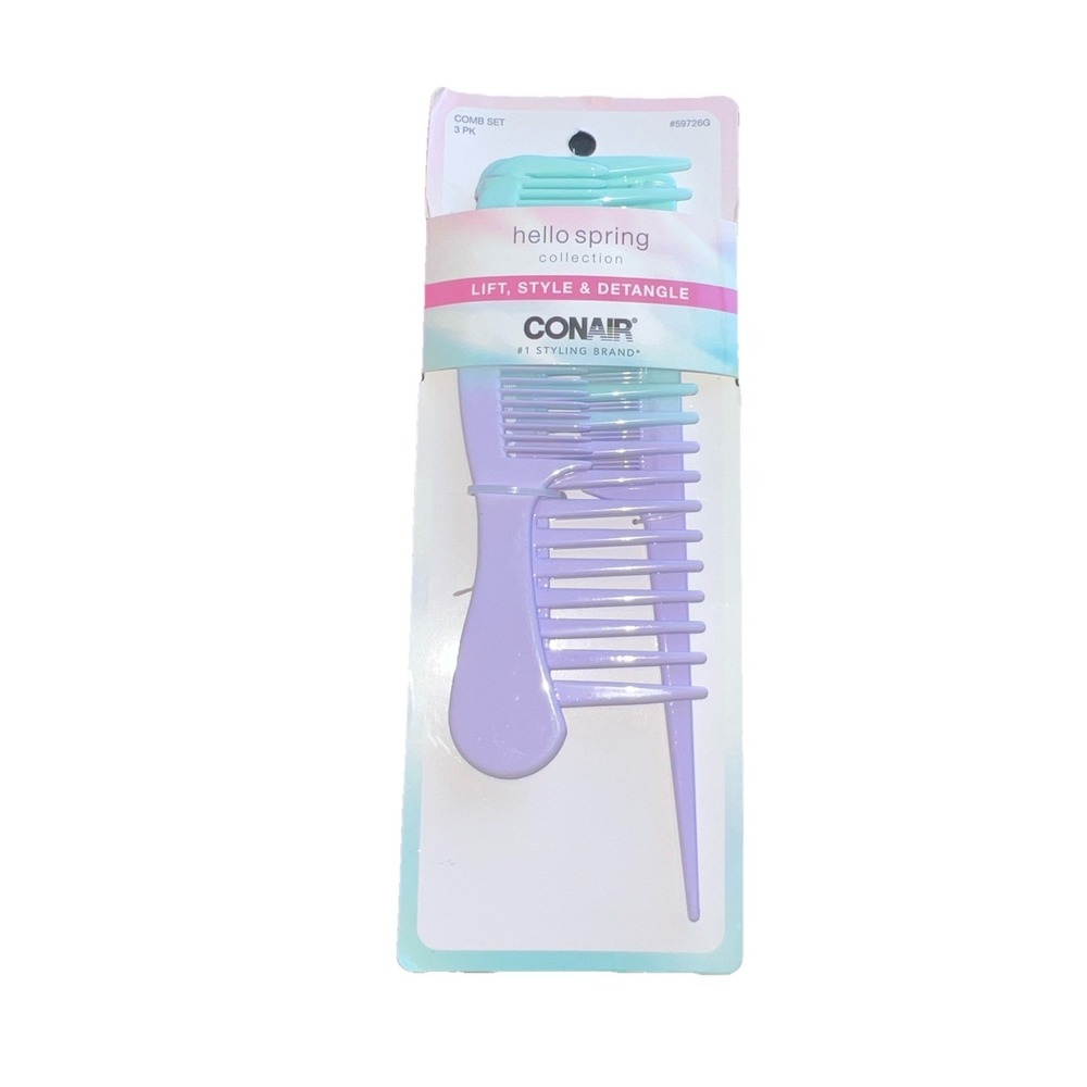 Conair Hello Spring Collection Life, Style & Detangle Hair Combs, 3-Piece Mint/P